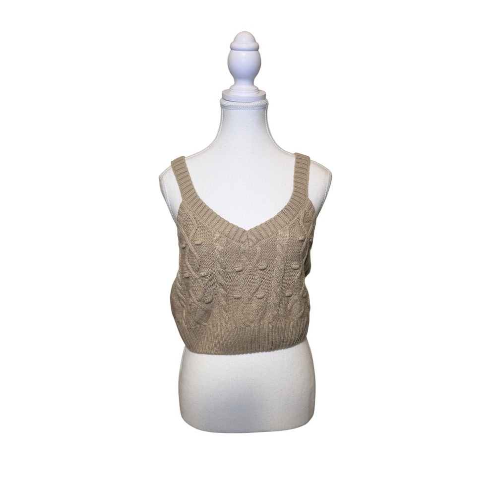 Neutral Cable Knit Crop Sweater Vest Soft Girl Coastal Grandpa Chic XL